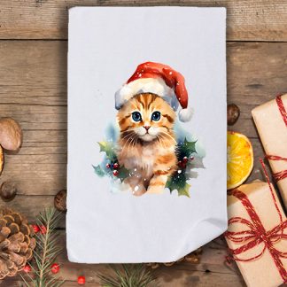 Коледна кърпа с принт котенце